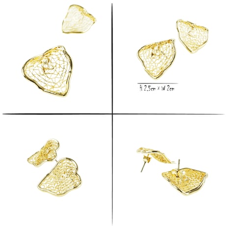 (2点セット）変形 ハート 透かし ピアス スタッドピアス 涼しげ シルバー ゴールド レディース アクセサリー：PM190601
