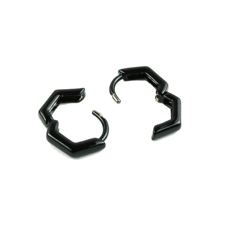両耳用（2点セット）シンプル 5角形 フープピアス リングピアス ブラック シルバー 18G  メンズ レディース ユニセックス アクセサリー：PHB180702 S