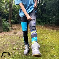 リメイク デニムパンツ スキニー ブラック デニム メンズ ペイズリー ボンテージストラップ メンズスキニー：RP200901