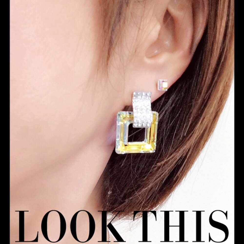 オープン スクエア SWAROVSKI スワロフスキー ピアス オーロラ