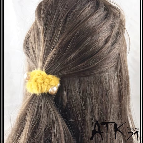 パール付き ファー ふわふわ シュシュ ヘアゴム 簡単ヘアアレンジ ヘアポニー ハーフアップ まとめ髪 髪留め レディース ヘアアクセサリー：FSS191001