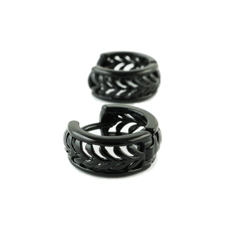 両耳用（2個セット）リーフモチーフ フープピアス リングピアス 18G シルバー ブラック シンプル 上品  メンズ レディース ユニセックス アクセサリー：HPB180401S