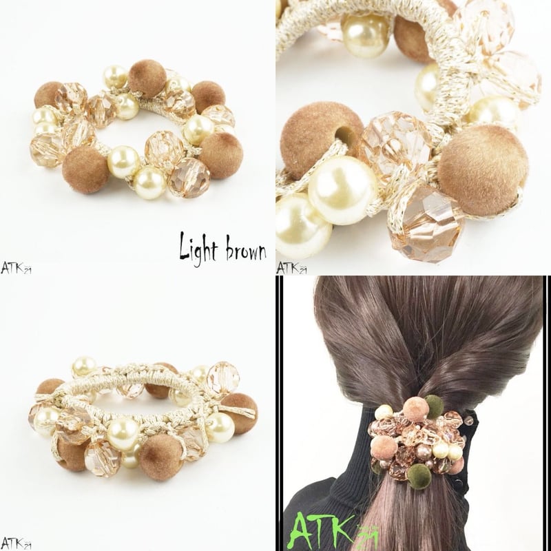 シュシュ ジャラジャラヘアゴム クリアブラウン