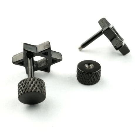 両耳用（2個セット） 六芳星アンティーク スタッド ピアス メンズ レディース ステンレス ブラック シルバー アクセサリー