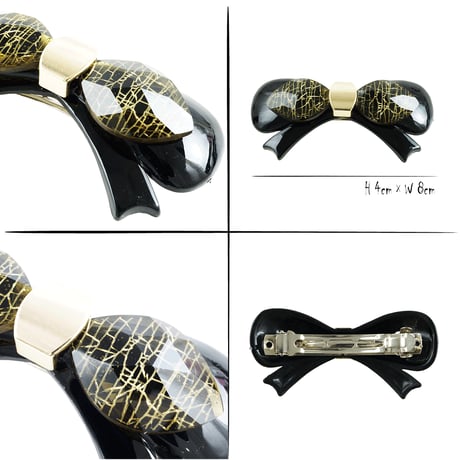 リボン アクリルストーン 上品 シンプル バレッタ 大人アクセ ヘアクリップ 髪留め 簡単ヘアアレンジ レディース ヘアアクセサリー：HV190102