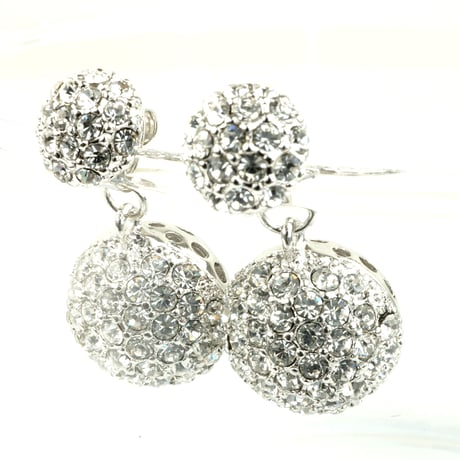 パヴェ ボール バックキャッチ ピアス 2way ゴージャス キュービックジルコニア シルバー ゴールド レディース アクセサリー