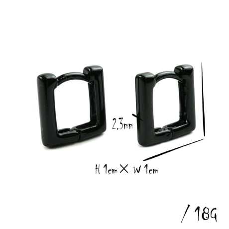 両耳用（2点セット）シンプル スクエア フープピアス リングピアス ブラック シルバー 18G  メンズ レディース ユニセックス アクセサリー：PHB180701
