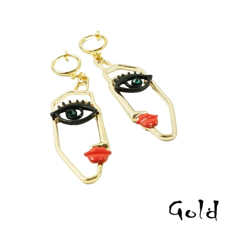 両耳用（2点セット）face フェイスモチーフピアス イヤリング フープピアス 横顔 フェイクピアス おしゃれ 大人アクセ レディース アクセサリー：HPL190901