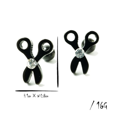 両耳用（2点セット）はさみ モチーフ ハサミ 鋏 scissors 16G ステンレスピアス スレートバーベル 軟骨 ボディピアス メンズ レディース ユニセックス アクセサリー：MPS181005