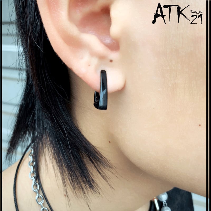 両耳用（2点セット）バー トライアングル フープピアス リングピアス
