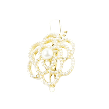 カメリア モチーフ パール ゴールド  ヘアクリップ ダッカール くちばしクリップ 上品 大人アクセ 簡単ヘアアレンジ レディース ヘアアクセサリー：HD171211