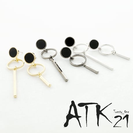 Blackサークル オープンサークル バー アシンメトリー ピアス シンプル レディース アクセサリー：PA170202
