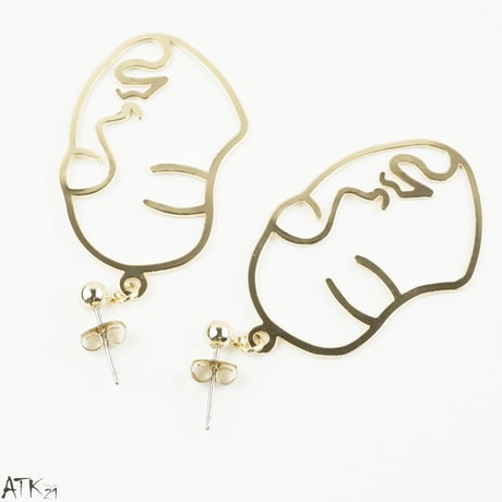 フェイスモチーフ ピアス スタッドピアス 顔 メタル ゴールド ユーモア おもしろ メンズ レディース ユニセックス アクセサリー：PKL170905