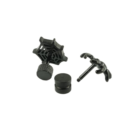 両耳用（2点セット）蜘蛛 蜘蛛の巣 16G ステンレスピアス Surgical Steel 316L 軟骨 ボディピアス メンズ レディース ユニセックス アクセサリー：MPS180104