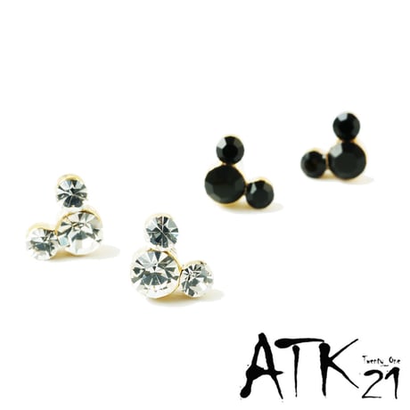 両耳用(2点セット）ミッキー モチーフ Black キラキラ クリア  スタッドピアス メンズ レディース  ユニセックス アクセサリー：PSS181004