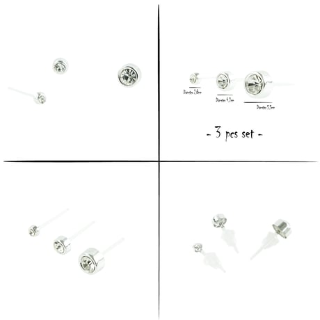 (3点セット）一粒ストーン 樹脂ピアス アレルギーフリー 18G ゴムキャッチ アクリル メンズ レディース ユニセックス アクセサリー：RP190101