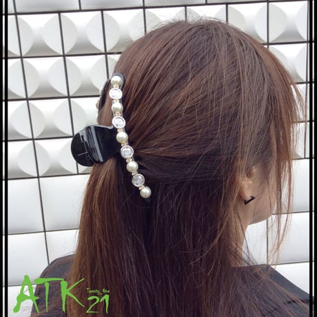 パール ブラック ビジュー ラインストーン 上品 バンスクリップ しっかりホールド 大きめ 大人アクセ ヘアクリップ 髪留め 簡単ヘアアレンジ レディース ヘアアクセサリー：HBL180302