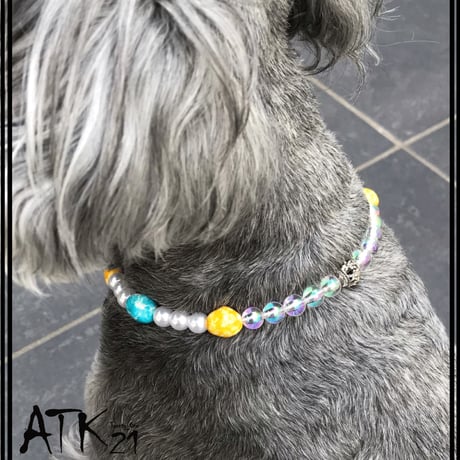 犬用ネックレス ドックアクセサリー ドックネックレス 愛犬 わんこアクセサリー イエロー ターコイズ パール フリンジチャーム 愛犬のためのネックレス お散歩クッズ：DN190603
