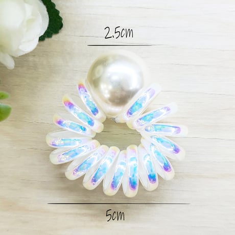 ビックパール付き クリア スプリングゴム ヘアゴム くるくるヘアゴム ヘアポニー 髪留め レディース ヘアアクセサリー