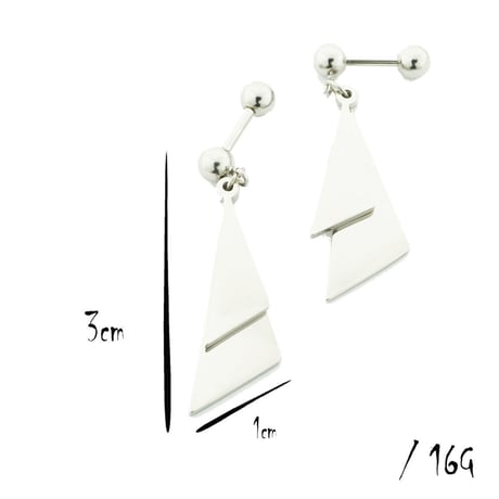 両耳用（2点セット）トライアングル  揺れる 16G  Surgical Steel 316L  スレートバーベル 軟骨 ボディピアス メンズ レディース ユニセックス ：MPS180201