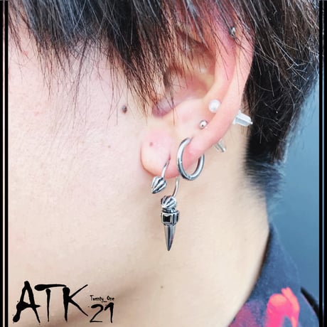 片耳用（1個売り）フープバーベルピアス コーン スパイク ステンレス バーベルピアス 16G 軟骨ピアス ボディピアス メンズ レディース ユニセックス アクセサリー：MPS190601
