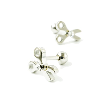 両耳用（2点セット）はさみ モチーフ ハサミ 鋏 scissors 16G ステンレスピアス スレートバーベル 軟骨 ボディピアス メンズ レディース ユニセックス アクセサリー：MPS181005