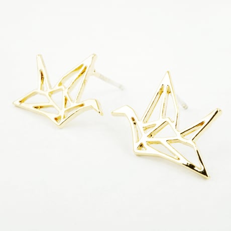 折り鶴 透かし ピアス 和装 シンプル Silverpost925 シルバー ゴールド アクセサリー メンズ レディース ユニセックス：PS160605