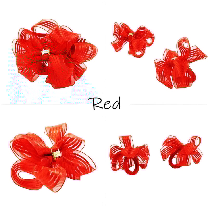 2点セット） ライン ダブルリボン ヘアゴム ツインテール キッズ