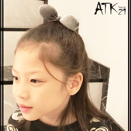 コーデュロイ素材　うさ耳 リボン ヘアポニー カジュアル ヘアゴム 髪留め 簡単ヘアアレンジ  大人アクセ レディース ヘアアクセサリー：HGK191102