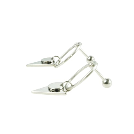 両耳用（2点セット）オープンオーバル 一粒ストーン トライアングル ボディピアス ステンレス バーベルピアス ぶら下がり 揺れる メンズ レディース ユニセックス アクセサリー：MPS190606