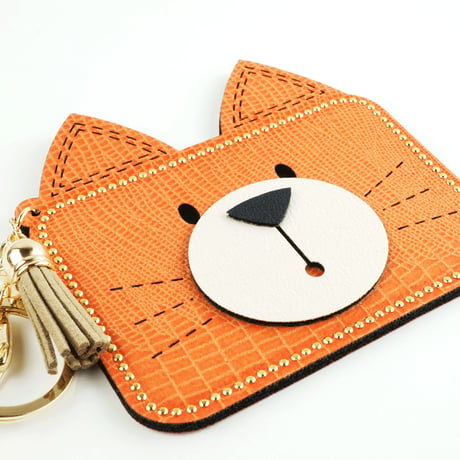 Cat 猫 ねこ ネコ モチーフ スエード パスケース  カードケース カードホルダー ICカード キーホルダー アクセサリー：PC180205