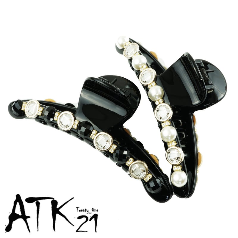 パール ブラック ビジュー ラインストーン 上品 バンスクリップ