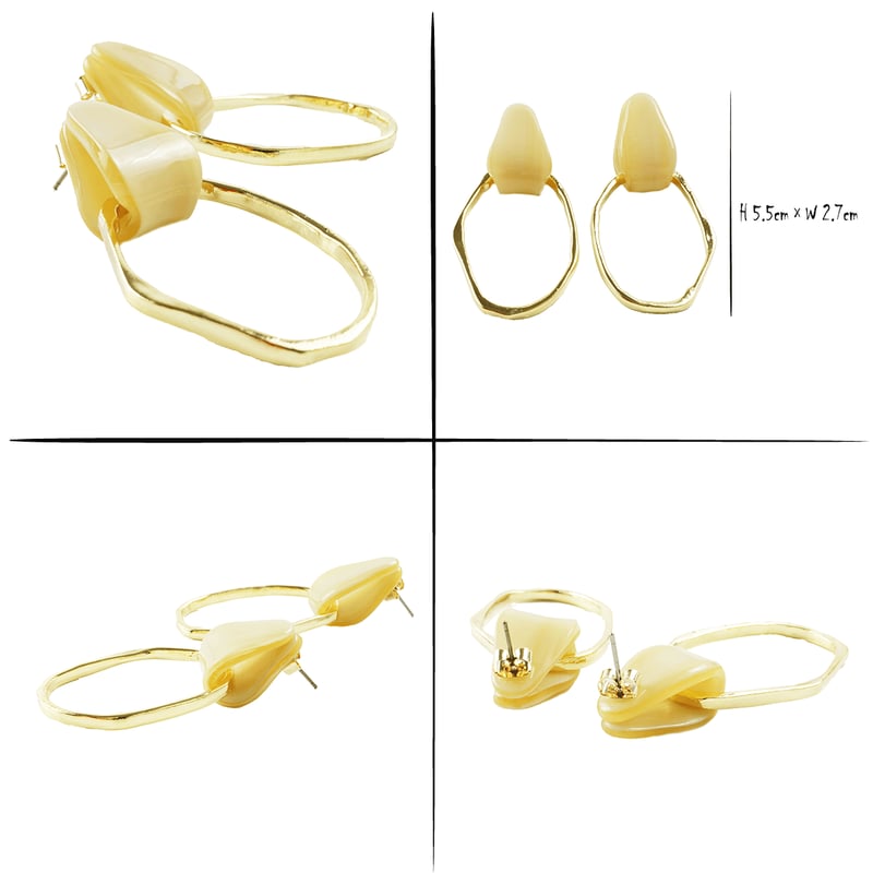 2点セット）変形ピアス イヤリング マーブルカラー カボション フープ