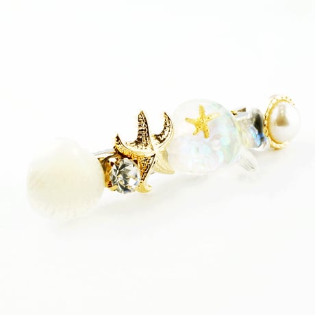 海モチーフ ヘアクリップ フィッシュ スターフィッシュ ヒトデ  シェル 貝殻 パール ビジュー ダッカール レディース ヘアアクセサリー：HD170205