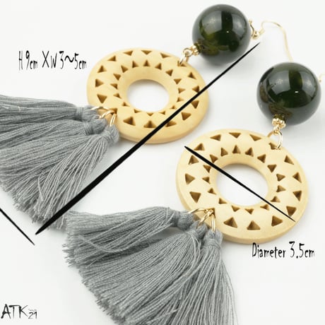 ウッドサークルモチーフピアス  フリンジ ウッド ピアス エスニック ボヘミアン  レディース アクセサリー：PHL170801