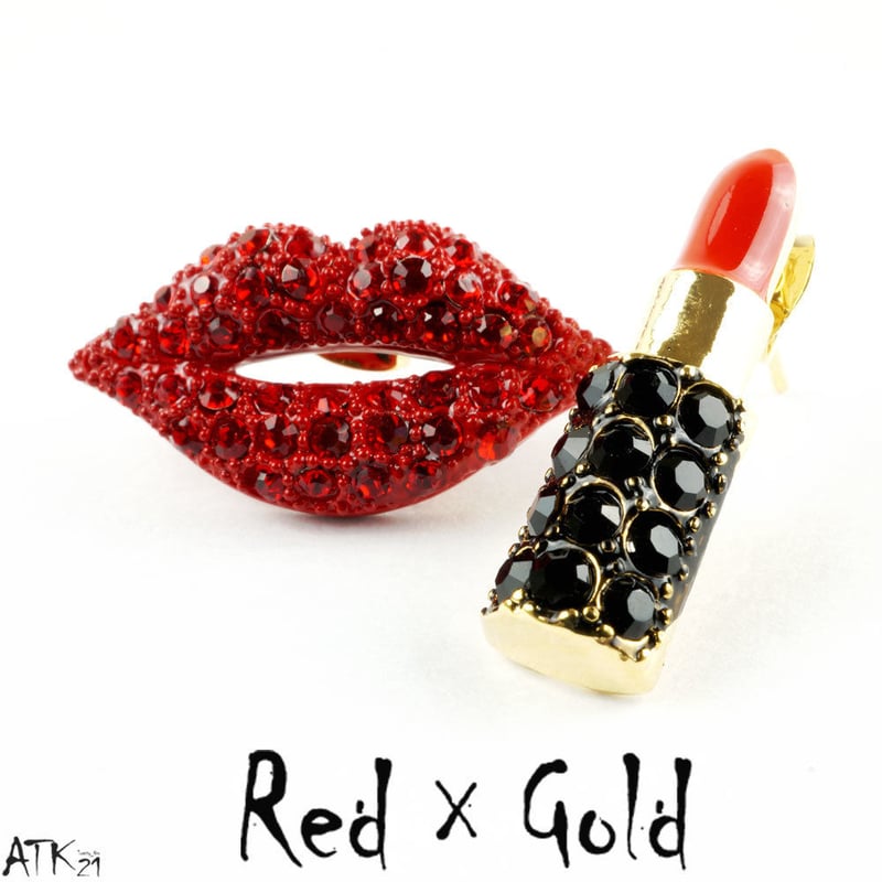 LIP 口紅 唇 リップ アシンメトリー ピアス ラインストーン キラキラ