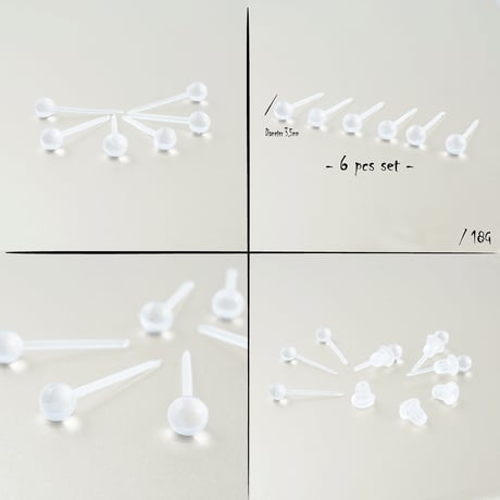 (6点セット）ボール シークレットピアス 透明ピアス 18G ゴムキャッチ アクリル メンズ レディース ユニセックス アクセサリー：SP190107