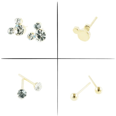 (7点セット）ミッキー モチーフ Clear クリア ゴールド セットピアス  スタッドピアス メンズ レディース  ユニセックス アクセサリー：PSS181111