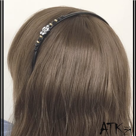 カメリア ラインストーン モノトーン カチューシャ 大人 かわいい 子供 レディース キッズ 簡単ヘアアレンジ ヘアアクセサリー：HK181202