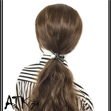 リボン ゴールド ドット シルバー ラインストーン ブラック ホワイト パール ヘアゴム  ヘアポニー 簡単ヘアアレンジ 大人アクセ レディース ヘアアクセサリー：HG181203