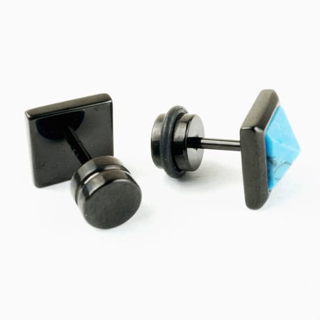 両耳用（2個セット） ピラミッド スクエア  バーベル ピアス メンズ レディース ステンレス Surgical Steel316L ターコイズ ブラック ホワイト アクセサリー：MP160205