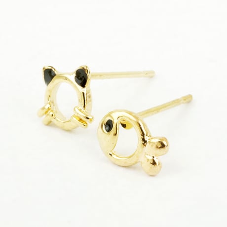 （７点セット）ねこ 魚 キャット フィッシュ アニマル スタッドピアス アシンメトリーピアス おもしろアイテム シルバー ゴールド メンズ レディース ユニセックス アクセサリー：PS160612