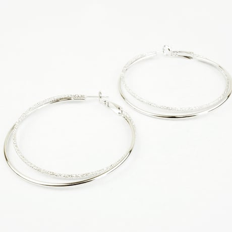 2連 2ライン シンプル フープ リング サークル ピアス シルバー レディース アクセサリー：PL160605