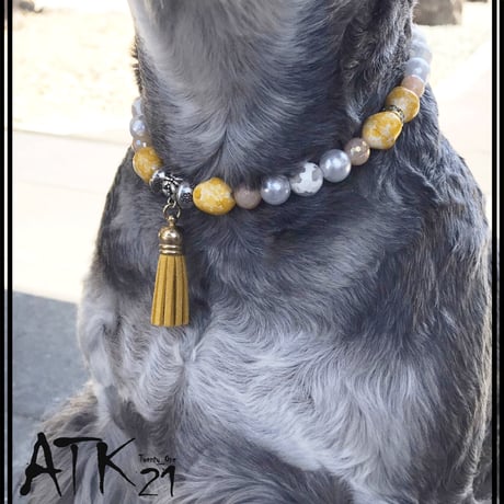 犬用ネックレス ドックアクセサリー ドックネックレス 愛犬 わんこアクセサリー イエロー パール フリンジチャーム 愛犬のためのネックレス お散歩クッズ：DN190502
