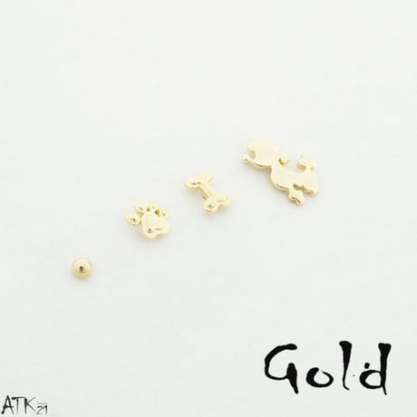 (4個セット）プードル 犬 足跡 肉球 骨 ボーン bone セットピアス アシンメトリーピアス 遊び心 おもしろ ピアス メンズ レディース ユニセックス アクセサリー：PSS170805