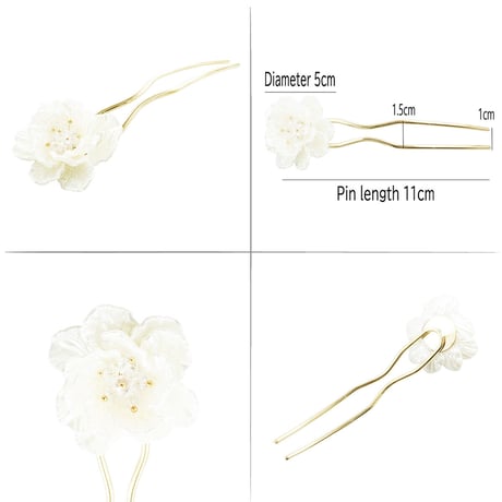 フラワー お花 white 真っ白 コーム U字簪 かんざし 夜会巻き 浴衣 着物 髪飾り ヘアアレンジ レディース  韓国ヘアアクセサリー 送料無料