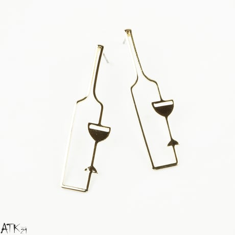 ワインボトル シャンパングラス おもしろピアス スタッドピアス ユニーク 個性的 メンズ レディース ユニセックス アクセサリー：PKL170902