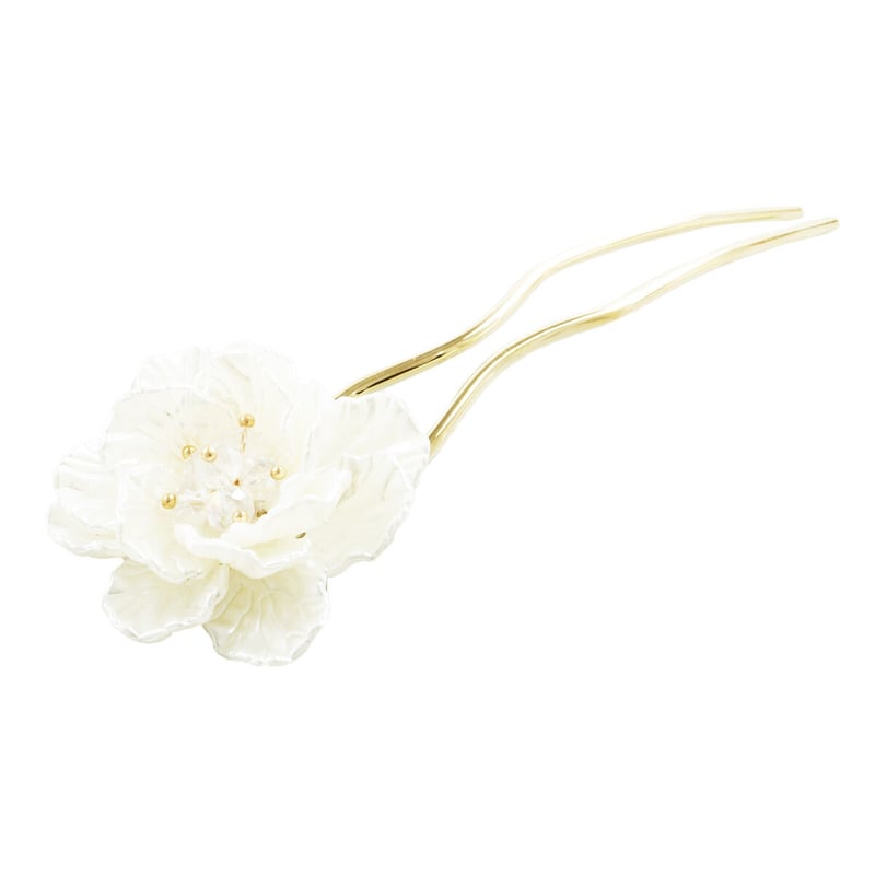 フラワー お花 white 真っ白 コーム U字簪 かんざし 夜会巻き