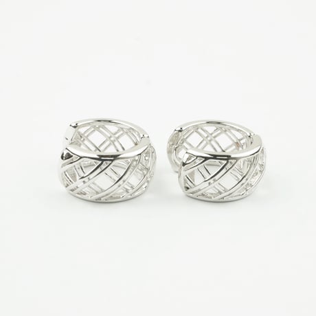 両耳用（2個セット）透かし メッシュ  フープピアス 18G シルバー ブラック シンプル 上品  レディース アクセサリー：HPB170505