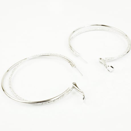 2連 2ライン シンプル フープ リング サークル ピアス シルバー レディース アクセサリー：PL160605